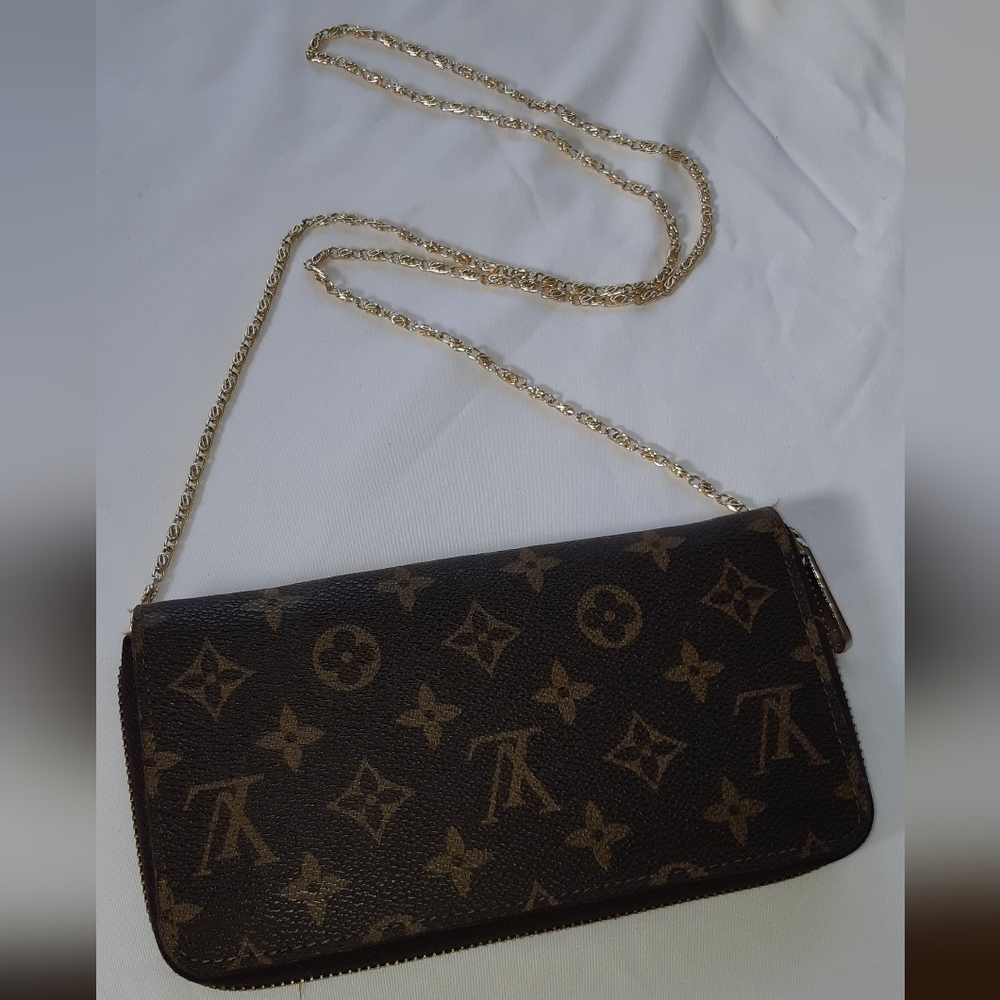 LV Monogram Canvas Wallet With Added Chain